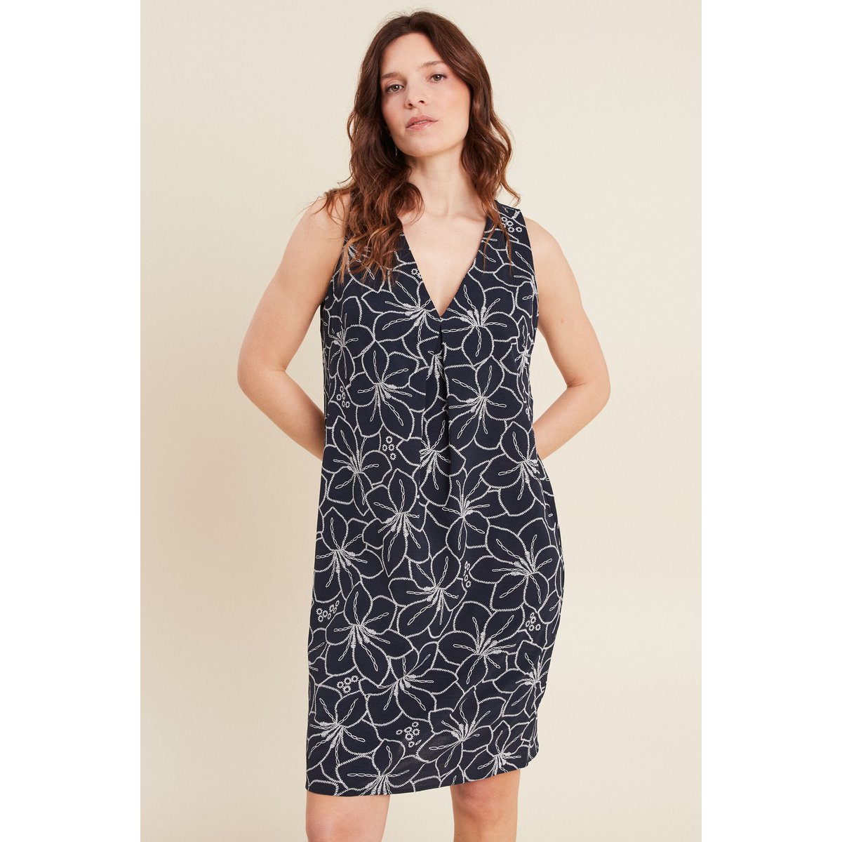 Robe fluide manches courtes bleu foncé, BREAL