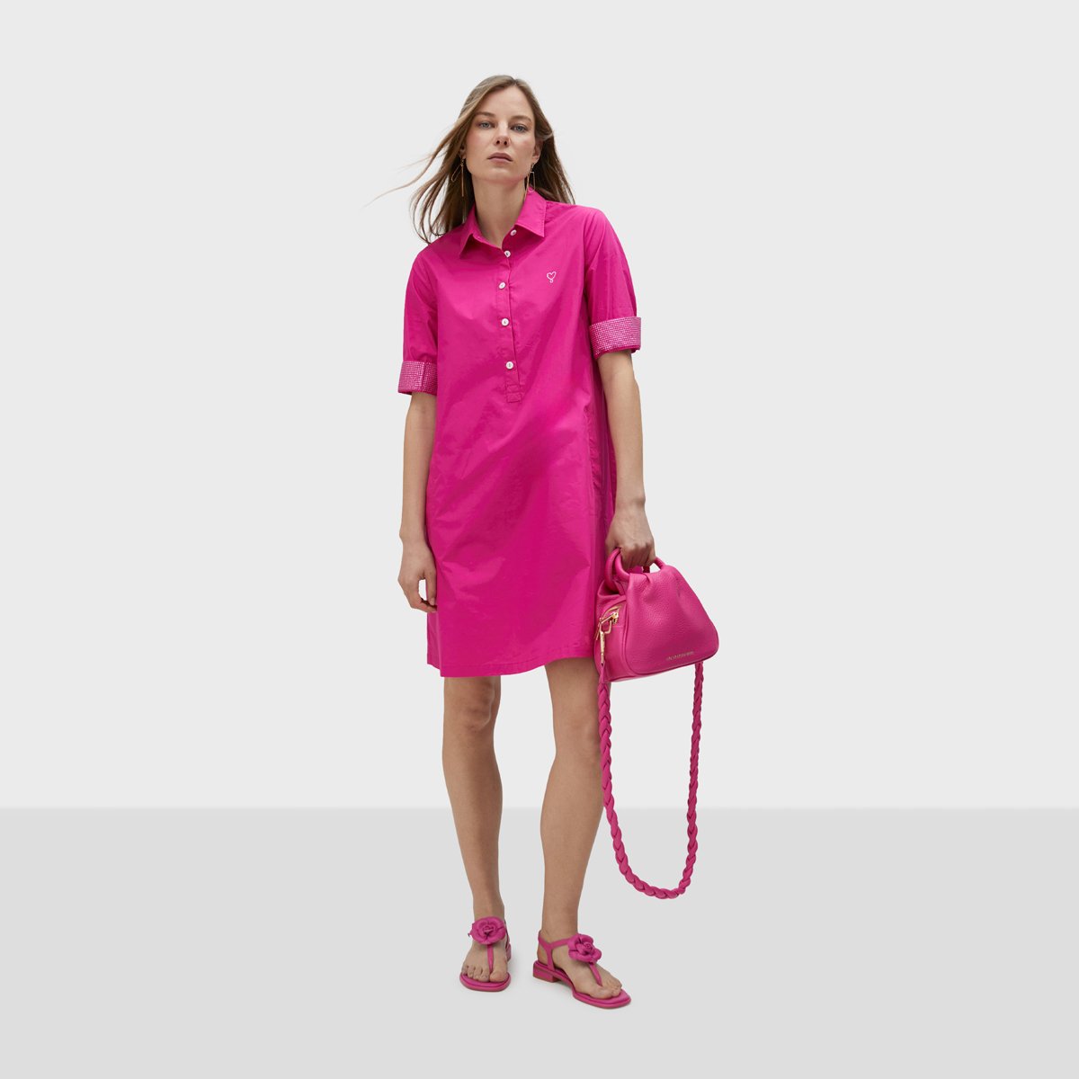 Robe chemise à manches 3/4 fushia, LOLA CASADEMUNT
