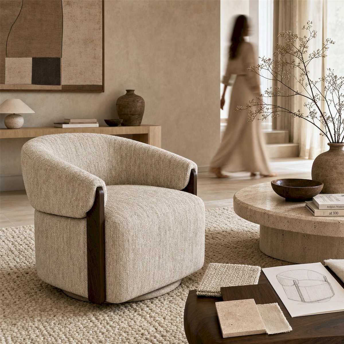 Fauteuil lounge pivotant, Fait main naturel tissé, RECOLLECTION