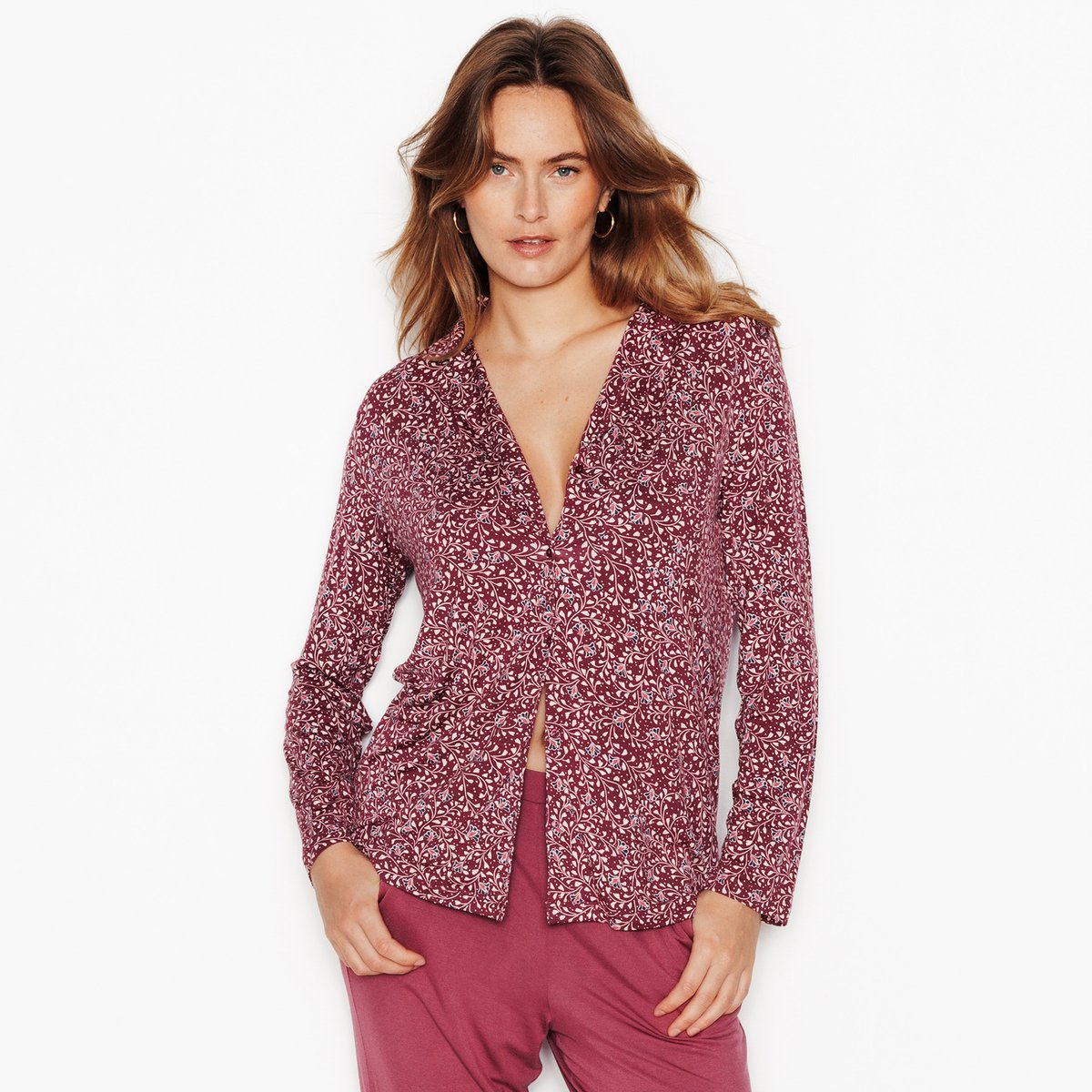 Chemise manches longues CAMILLE rose/gris, ROUGEGORGE LINGERIE