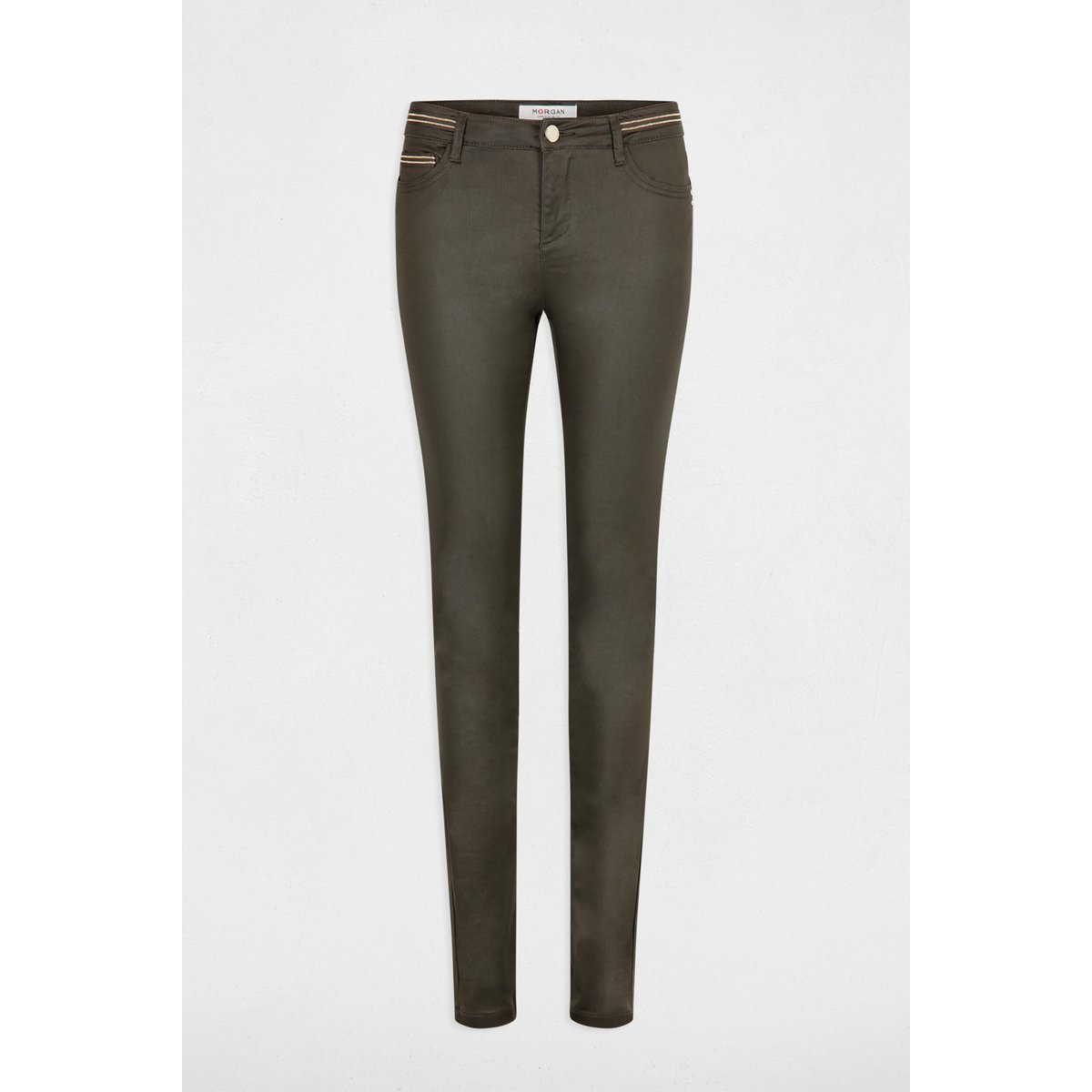 Pantalon slim enduit vert fonce, MORGAN