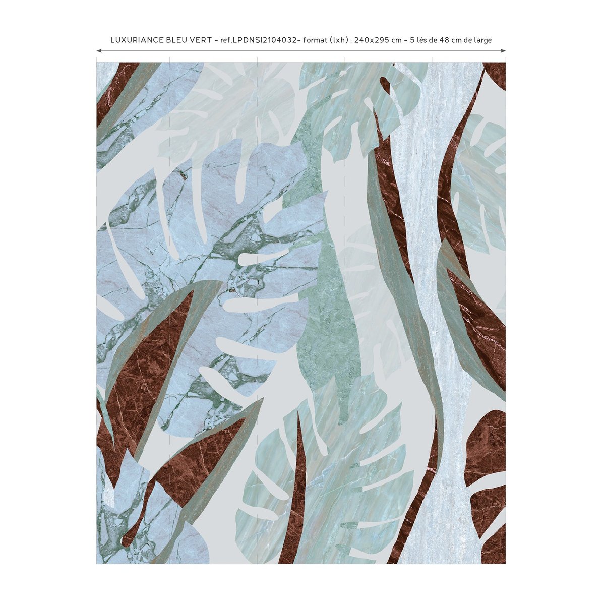 Papier peint panoramique Luxuriance Bleu-Vert Monstera 240x295 cm bleu - vert, LE PAPIERS DE NINON
