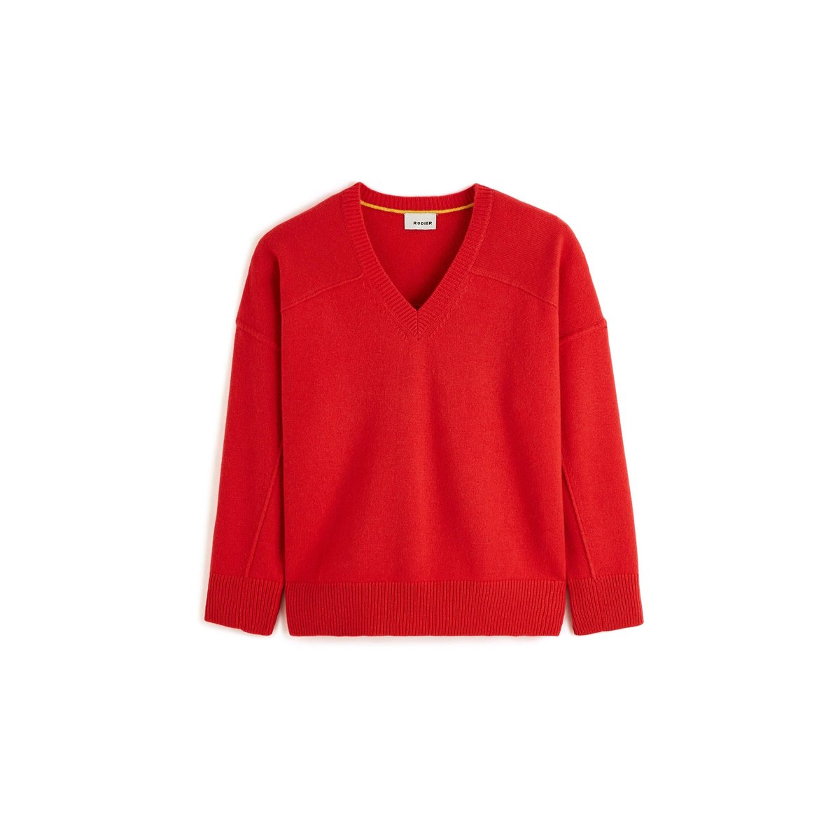 Pull col V oversize en cachemire 4 fils orange corail, RODIER