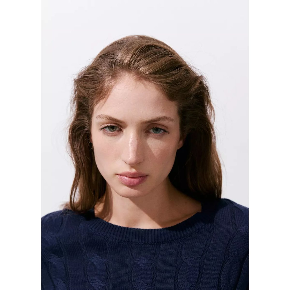 Pull-over maille tressée bleu marine foncé, MANGO