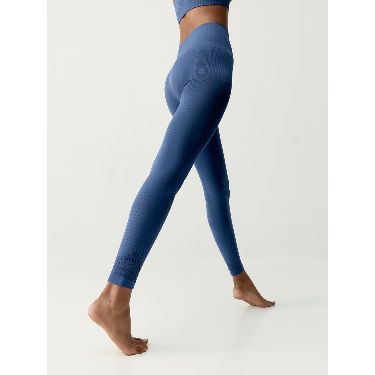 Legging de sport femme Hatha longueur longue taille haute bleu saphir, BORN