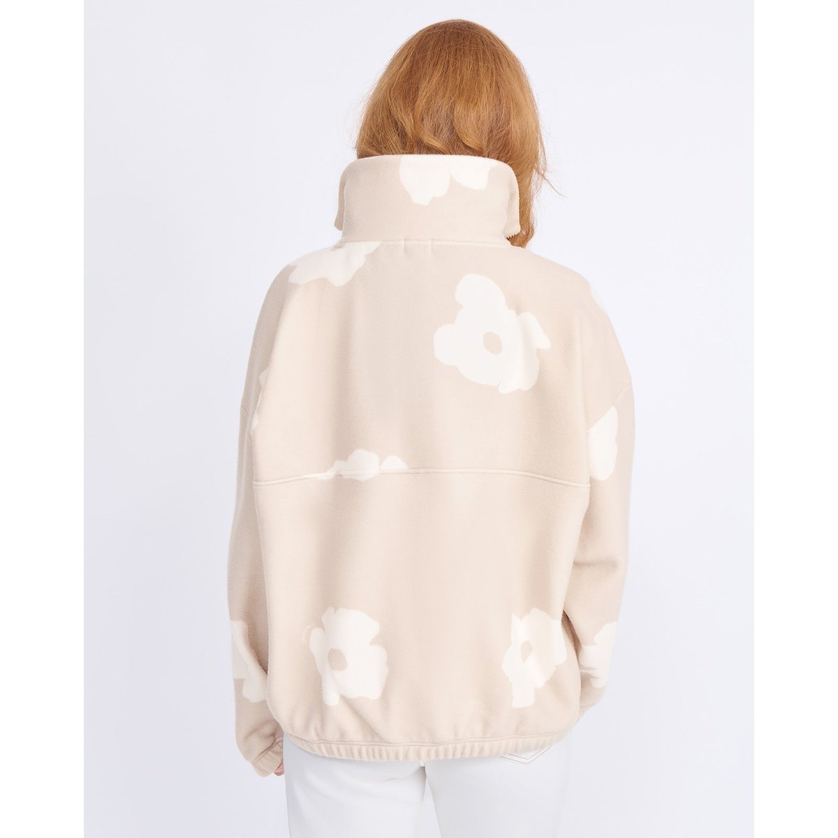 Sweat en polaire recyclée imprimé fleuri beige latte, EMOI EMOI