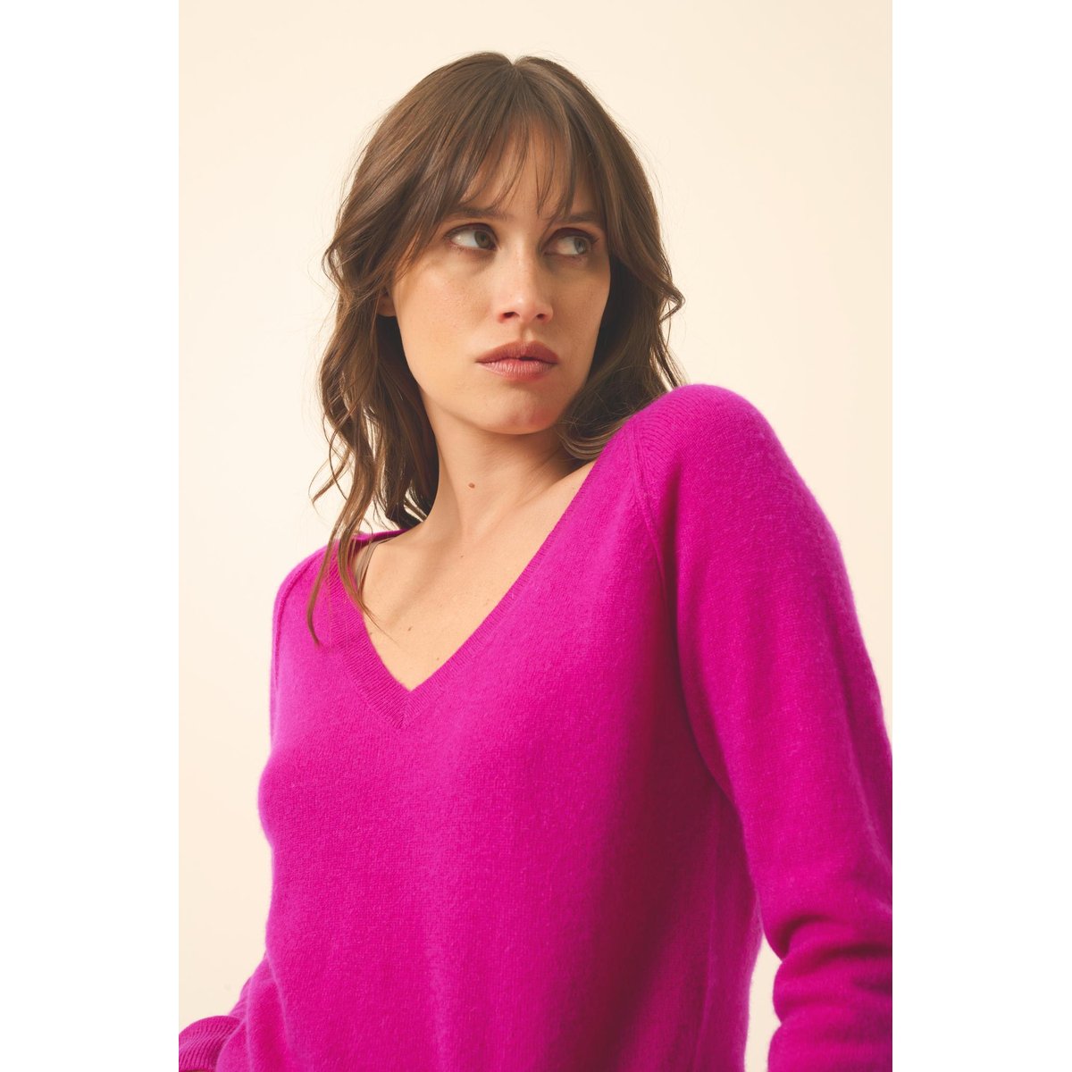 Pull Col V  Violine Phoebe violet foncé, JUST CASHMERE