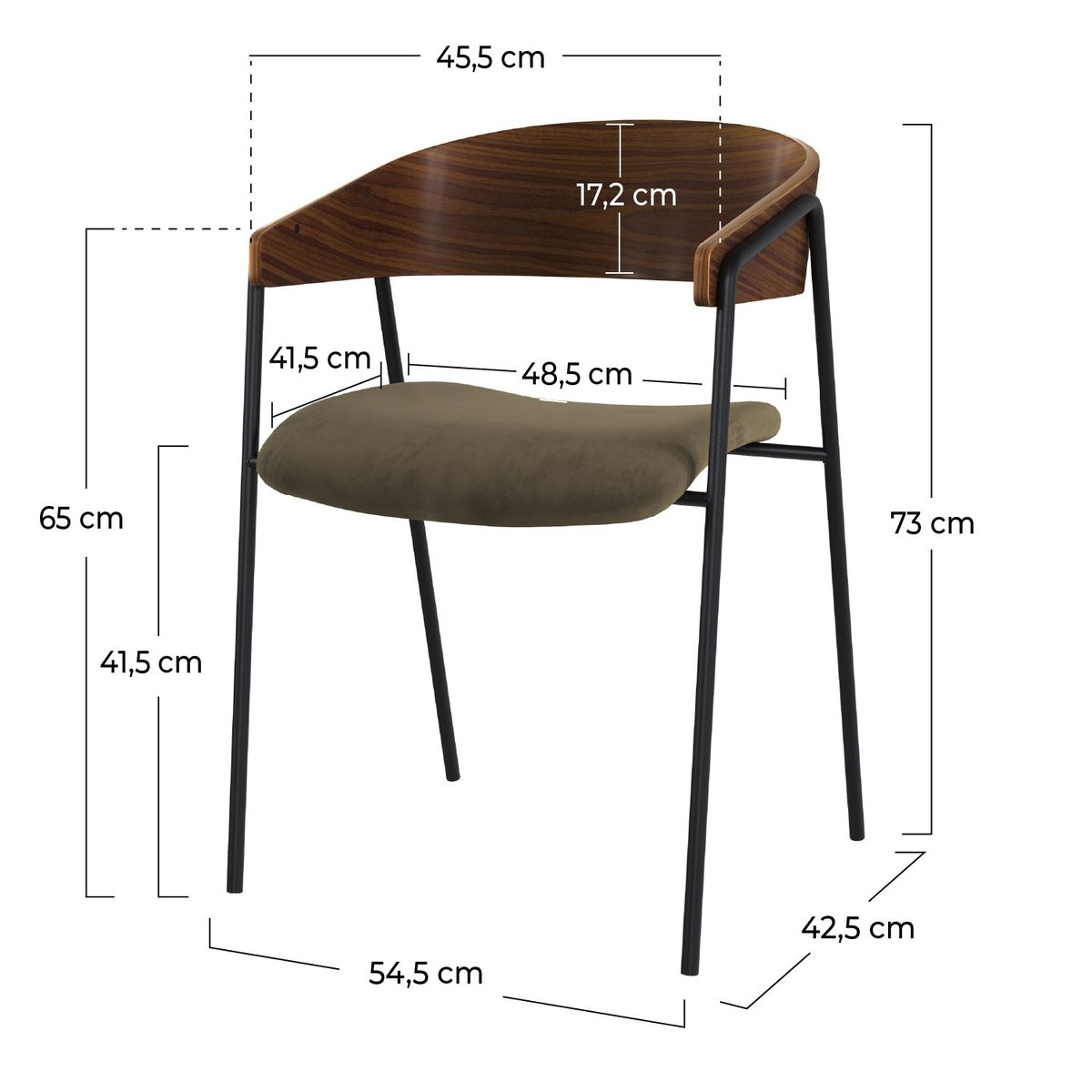 Lot de 2 chaises en velours et bois de noyer - ESMÉE vert kaki, MAISON PAVANE