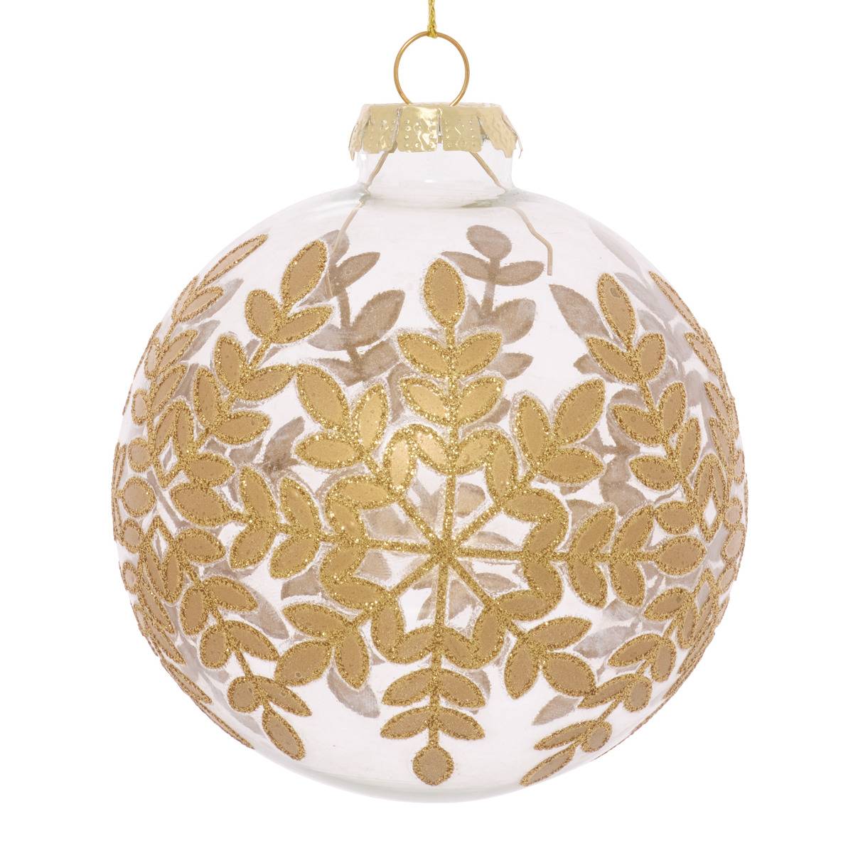 Boule de Noël en verre motif feuilles doré D. 80 mm dore, FEERIC LIGHTS & CHRISTMAS