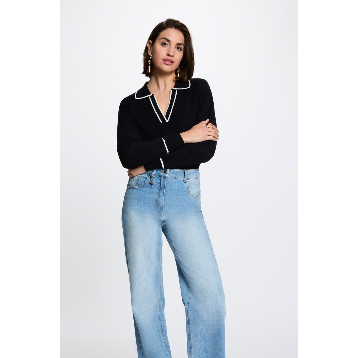 Pull col polo bleu marine, MORGAN