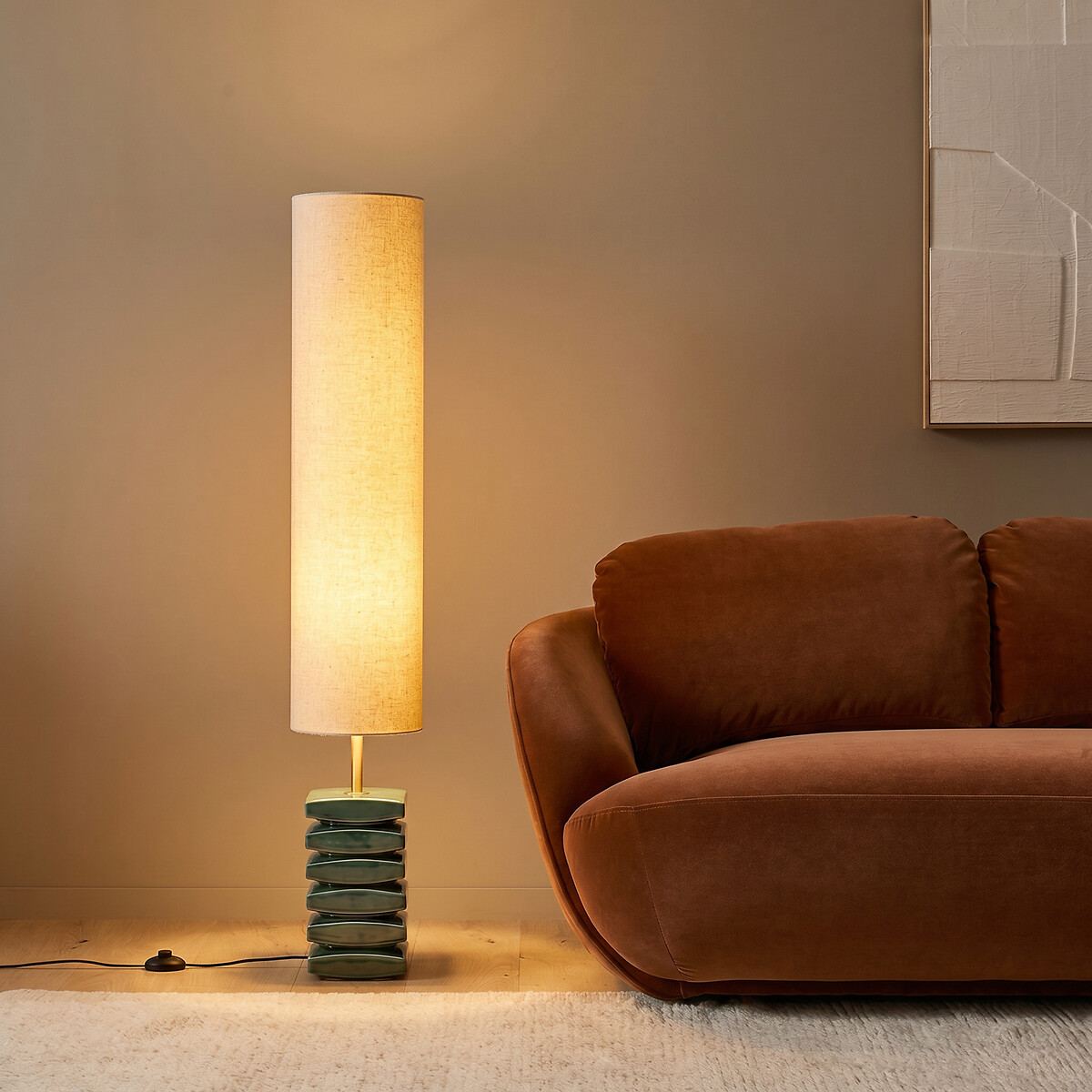 Stehlampe PIETTATO aus Keramik und Leinen graugrün, AM.PM