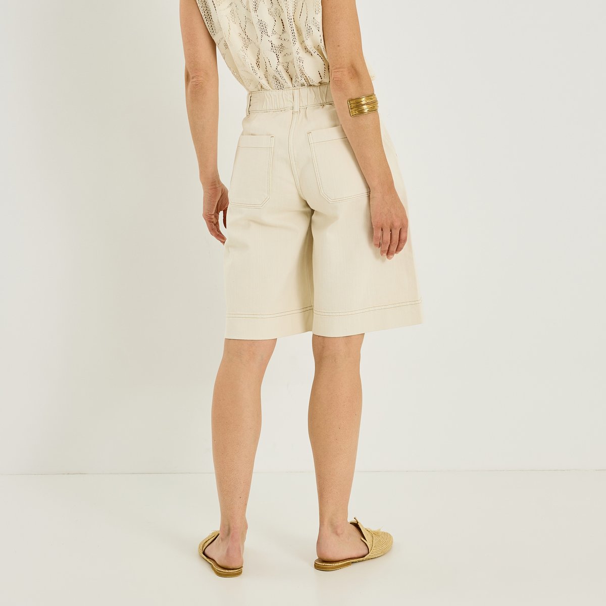 Bermuda ample en jean blanc cassé ecru, GRAIN DE MALICE