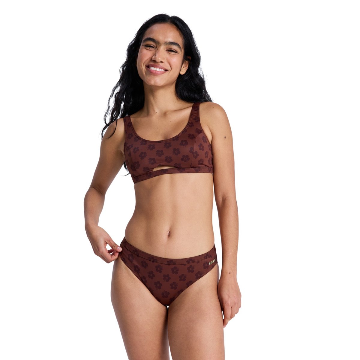 Bas de maillot de bain hipster. marron chocolate plum polkabiscus, ROXY