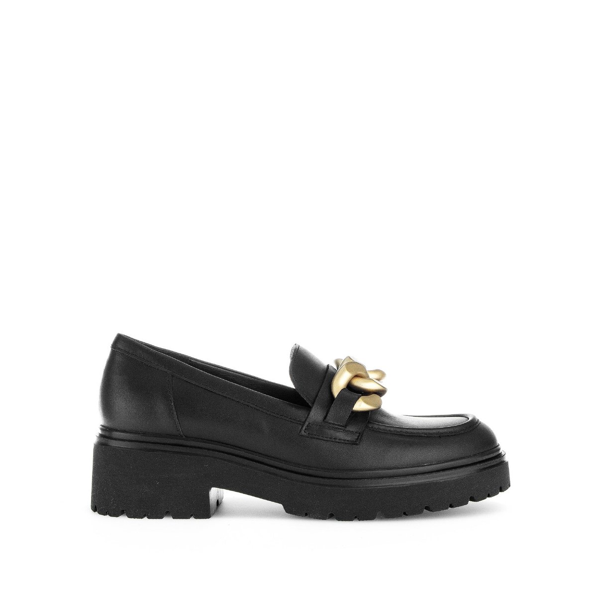 Mocassins en cuir lisse à talon décroché noir mat, GABOR