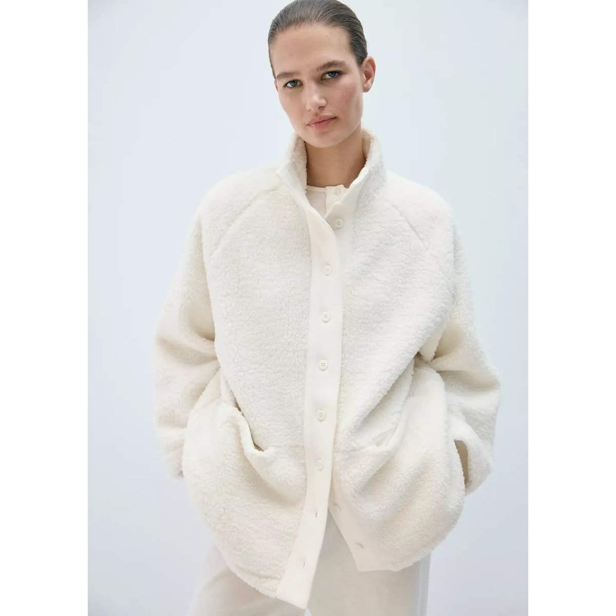 Cardigan effet mouton à boutons ivoire, MANGO