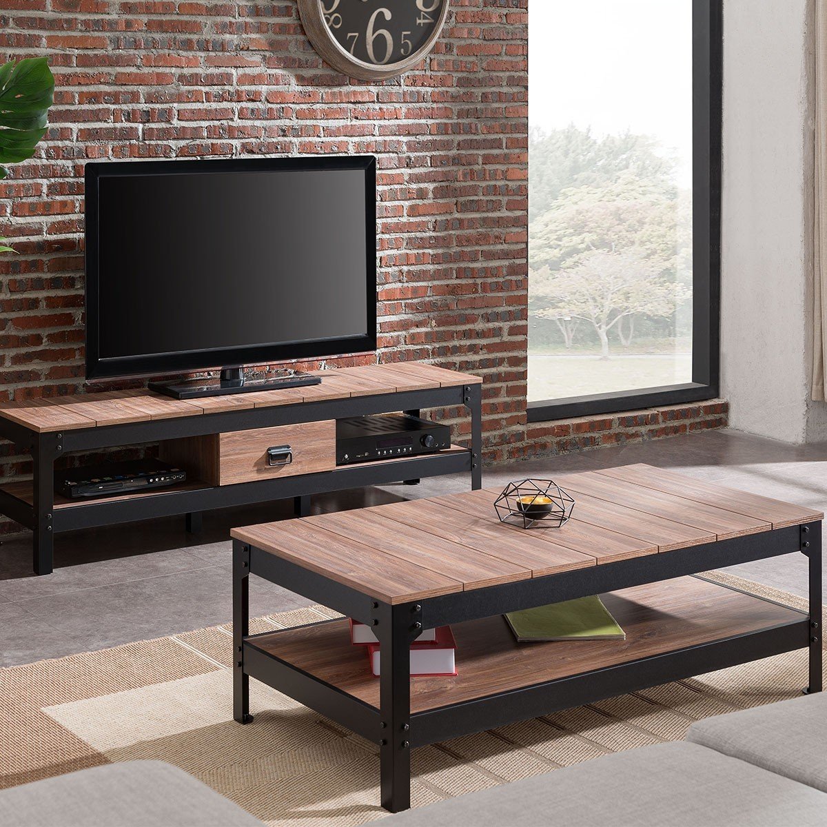 Table basse métal noir et bois - L117cm noir, CALICOSY