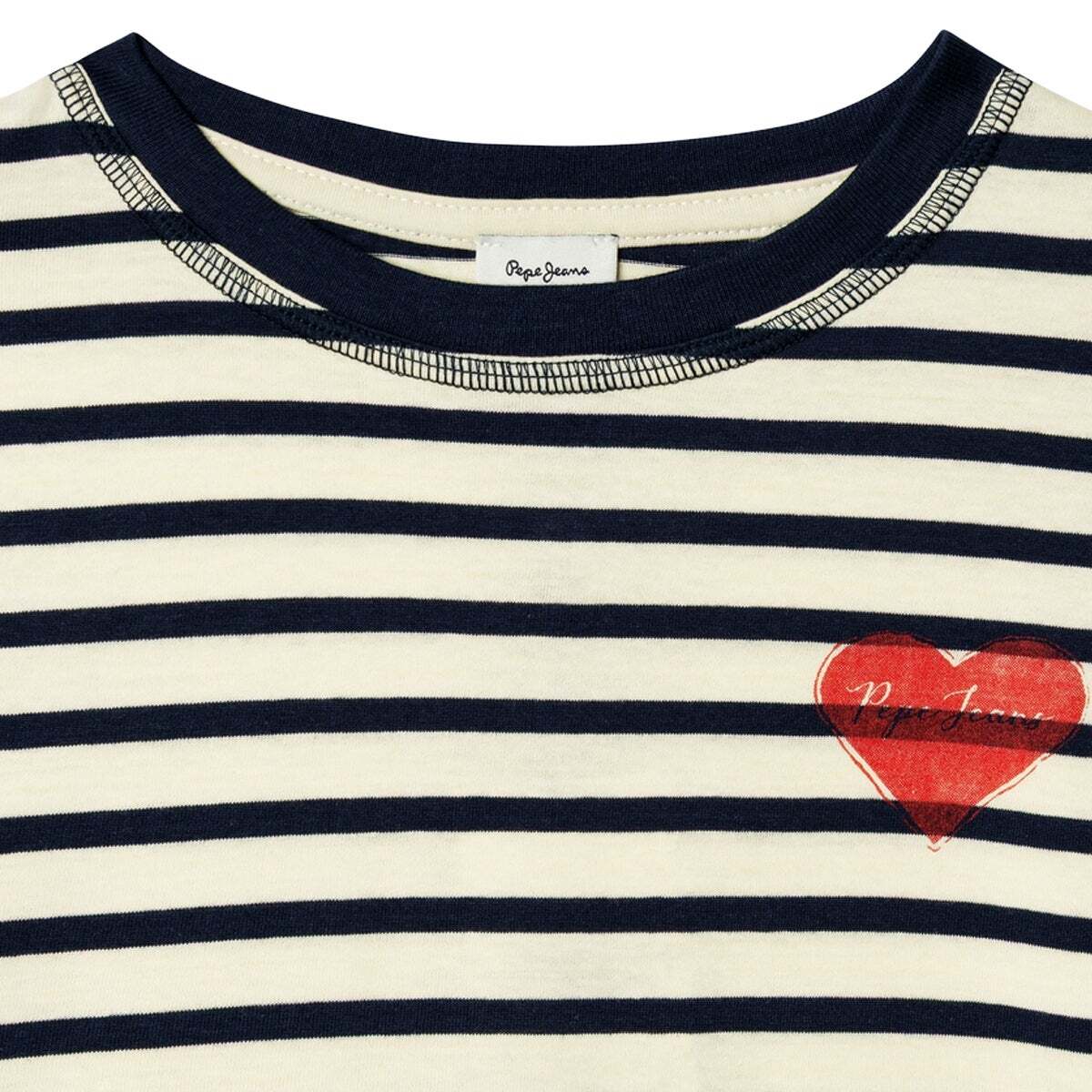 T-Shirt À Manches Longues À Rayures blanche mousse, PEPE JEANS