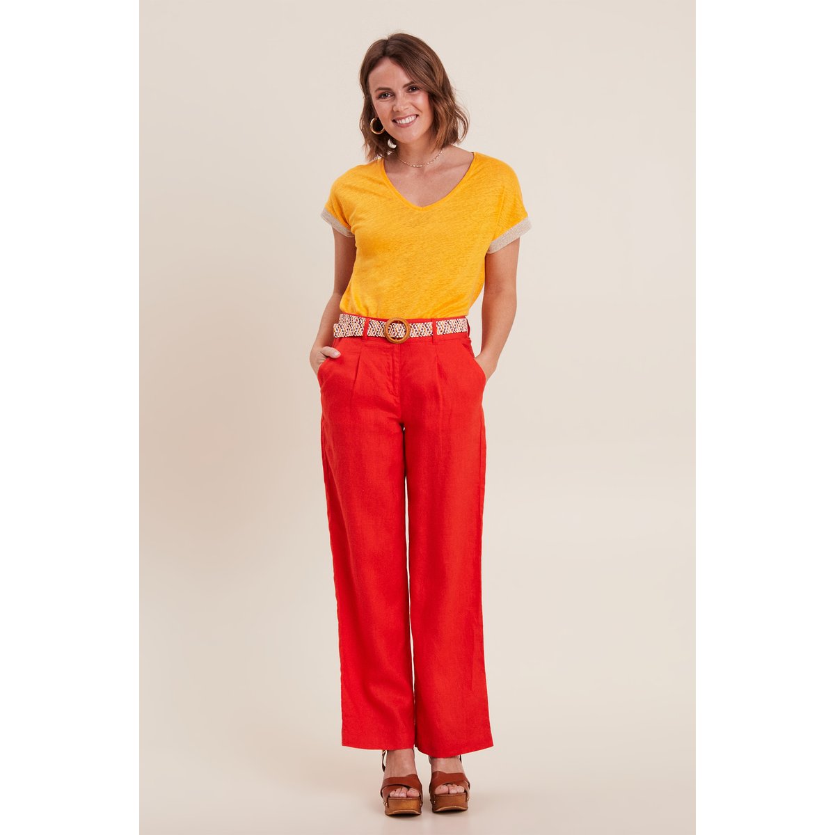 Pantalon large ceinturé orange, BREAL
