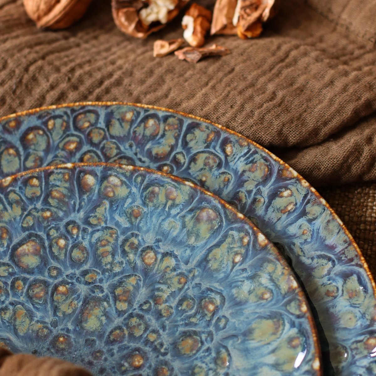 Lot de 6 assiettes à dessert en porcelaine, VENUS bleu-vert, OGO LIVING