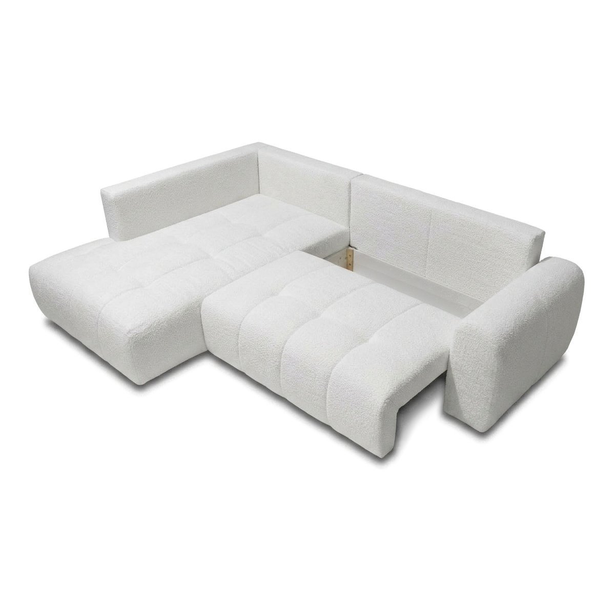 Canapé d'angle convertible 4 places en tissu bouclette, ROXELANE blanc, BOBOCHIC