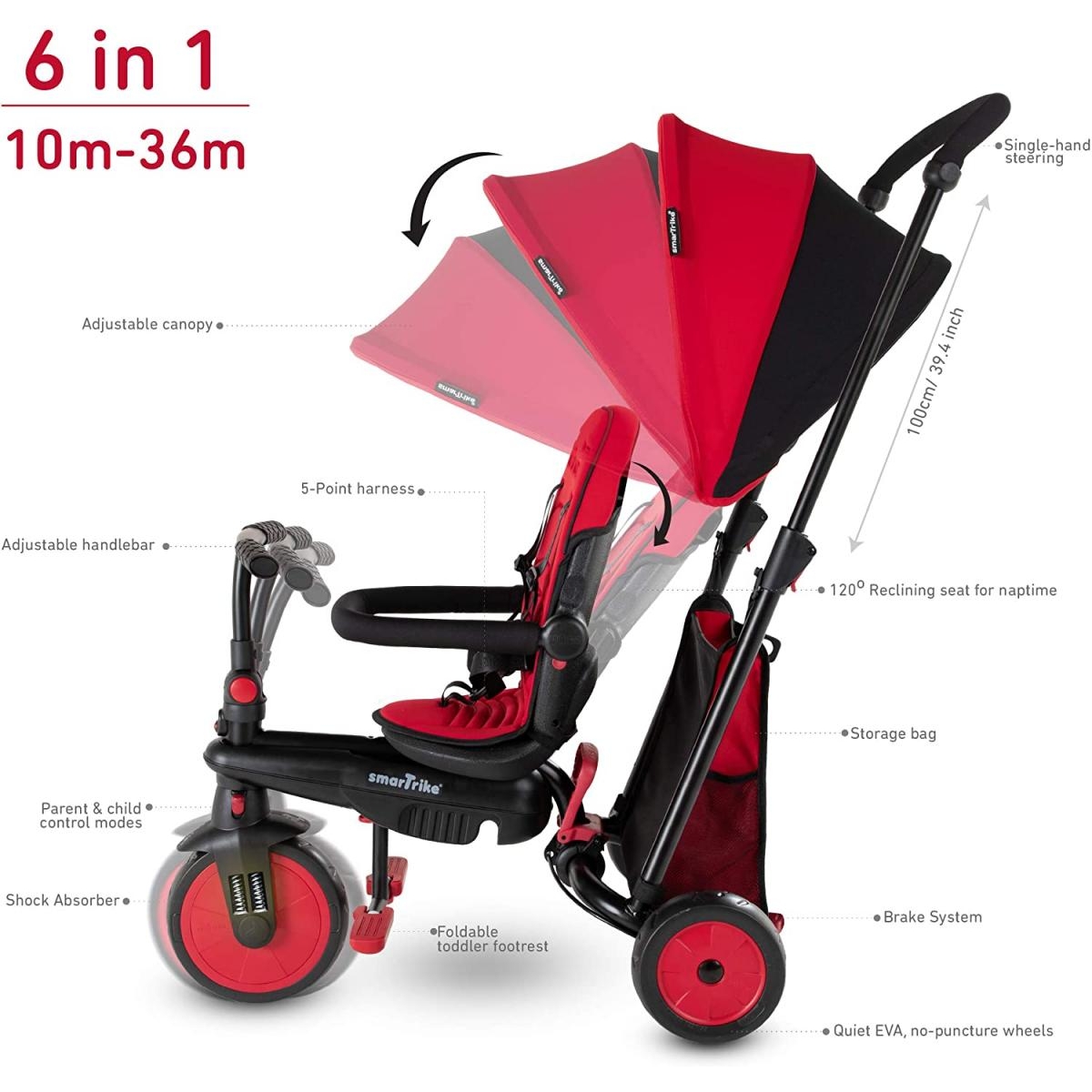 Tricycle Evolutif Pliable STR3 Rouge rouge, SMARTRIKE