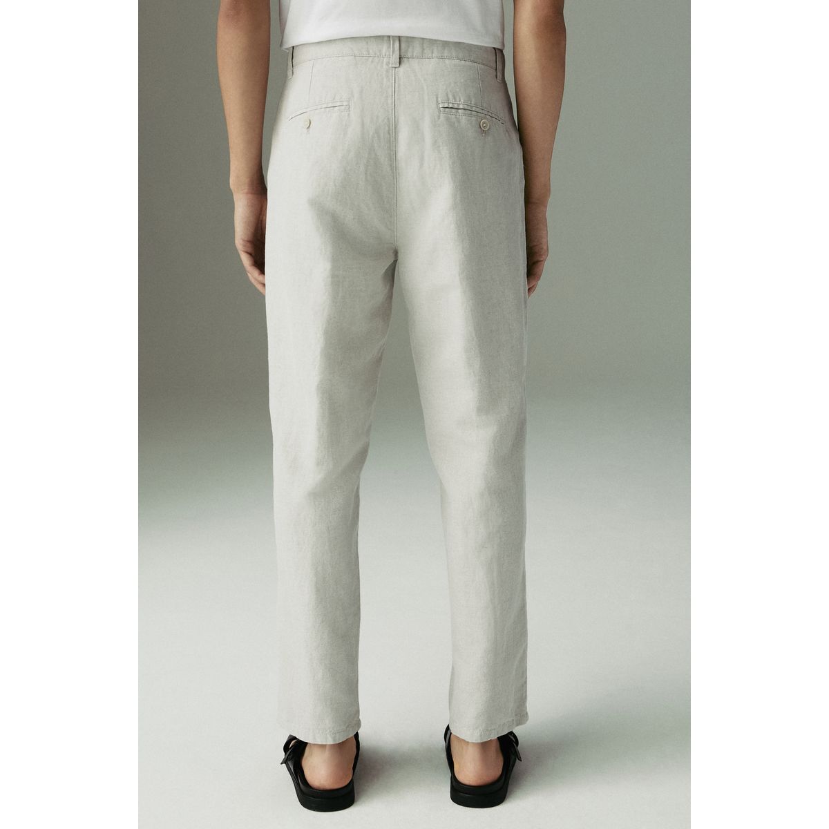 Pantalon chino en sergé de coton et lin pierre légère, NEXT