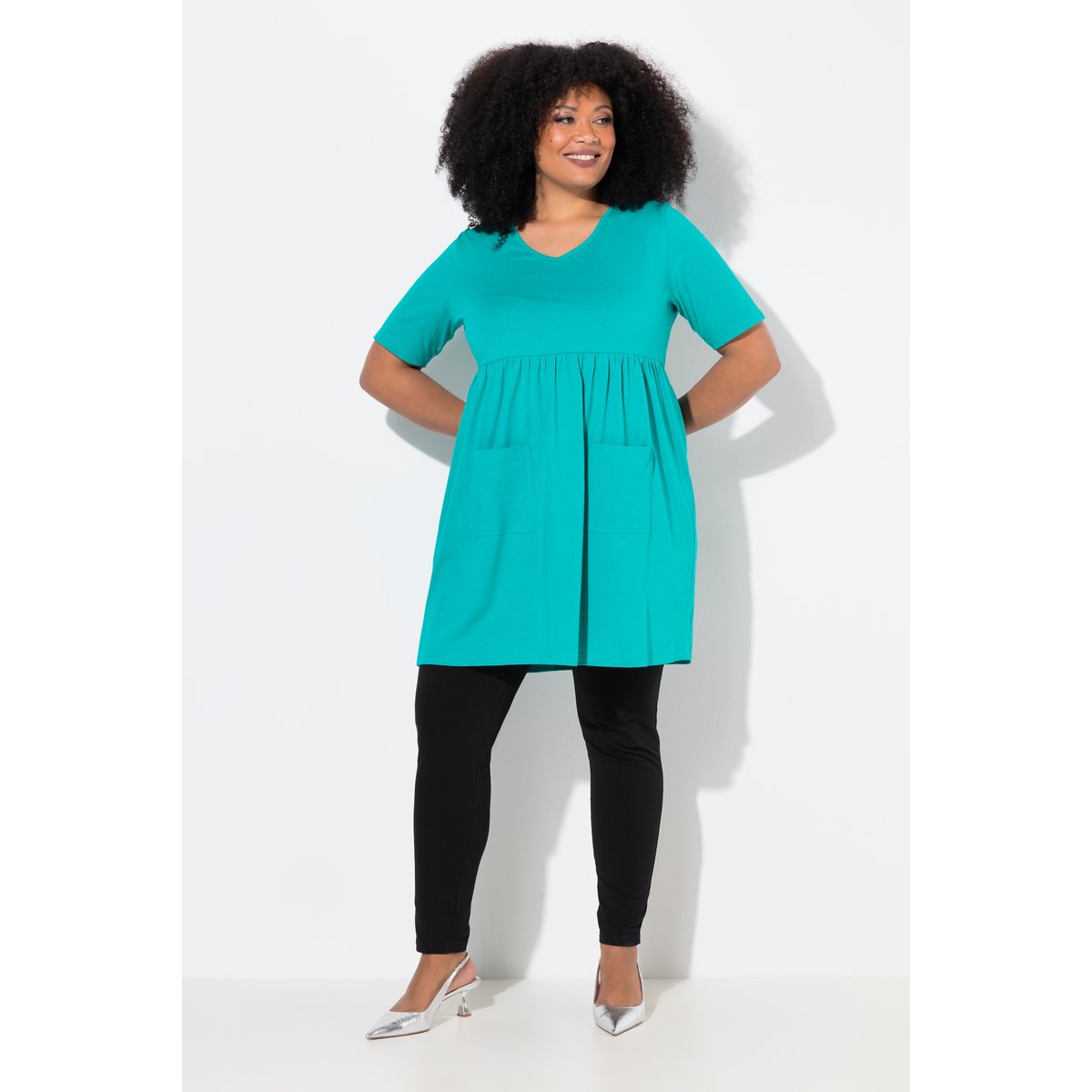 T-shirt long coupe évasée, couture empire menthe foncée, ULLA POPKEN