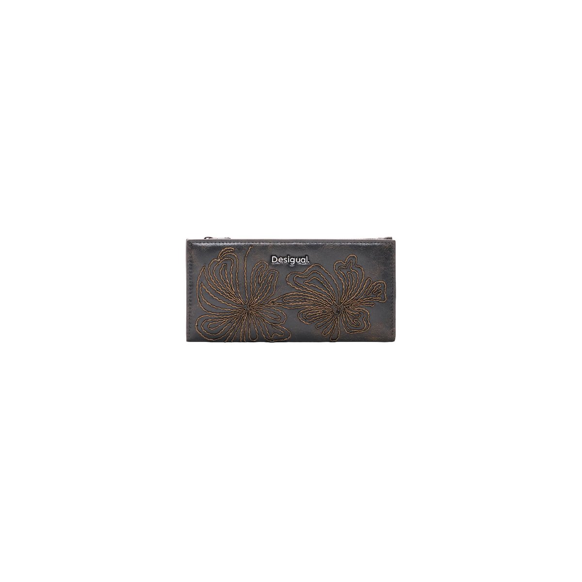 Grand portefeuille brodé marron, DESIGUAL