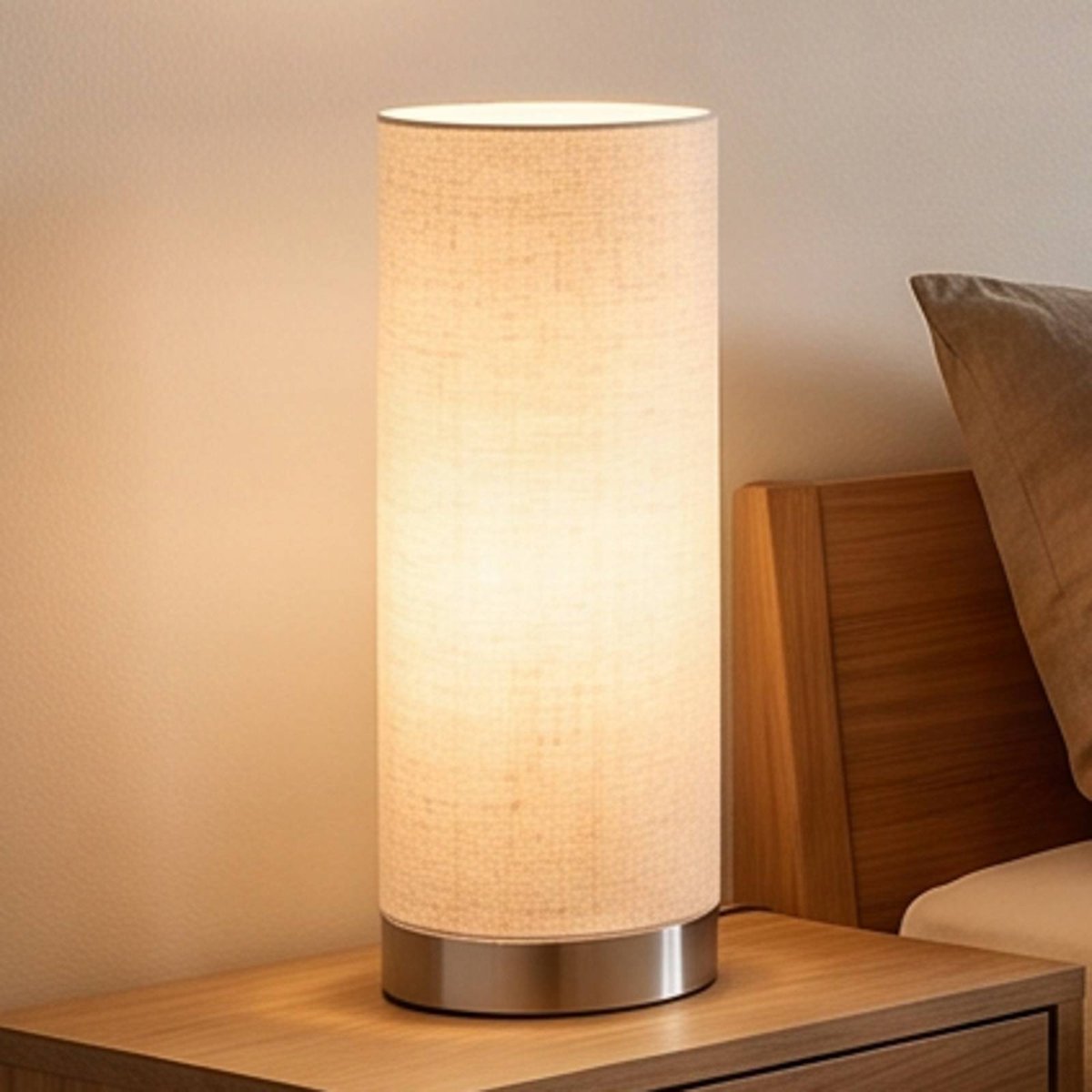 Lampe à poser en textile moderne, Ronja crème, nickel satiné, LINDBY