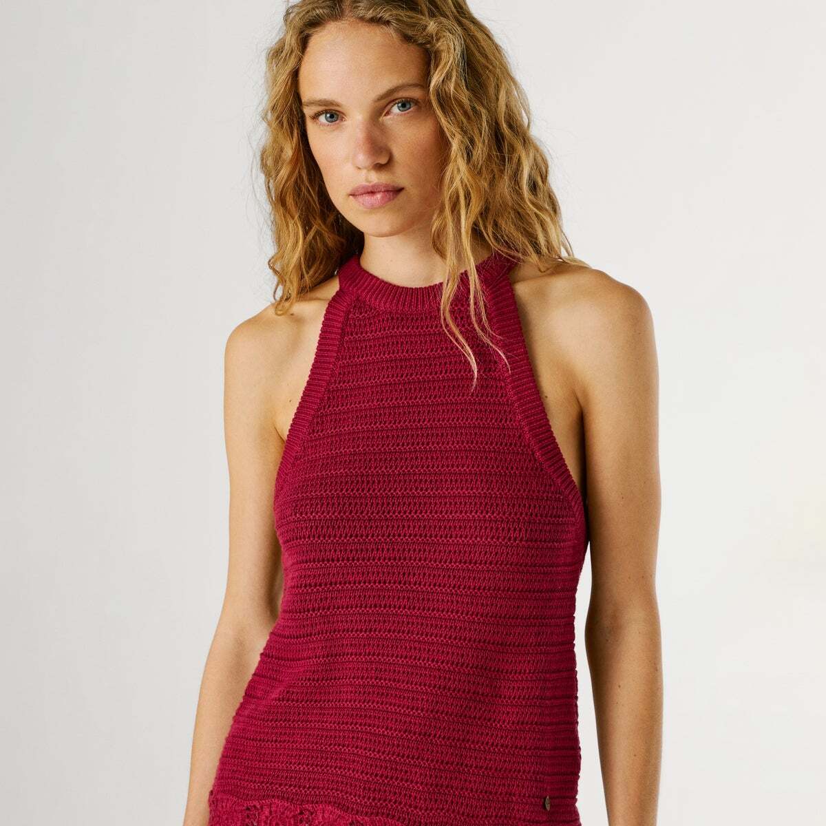 Top Crochet À Col Halter rose canneberge, PEPE JEANS