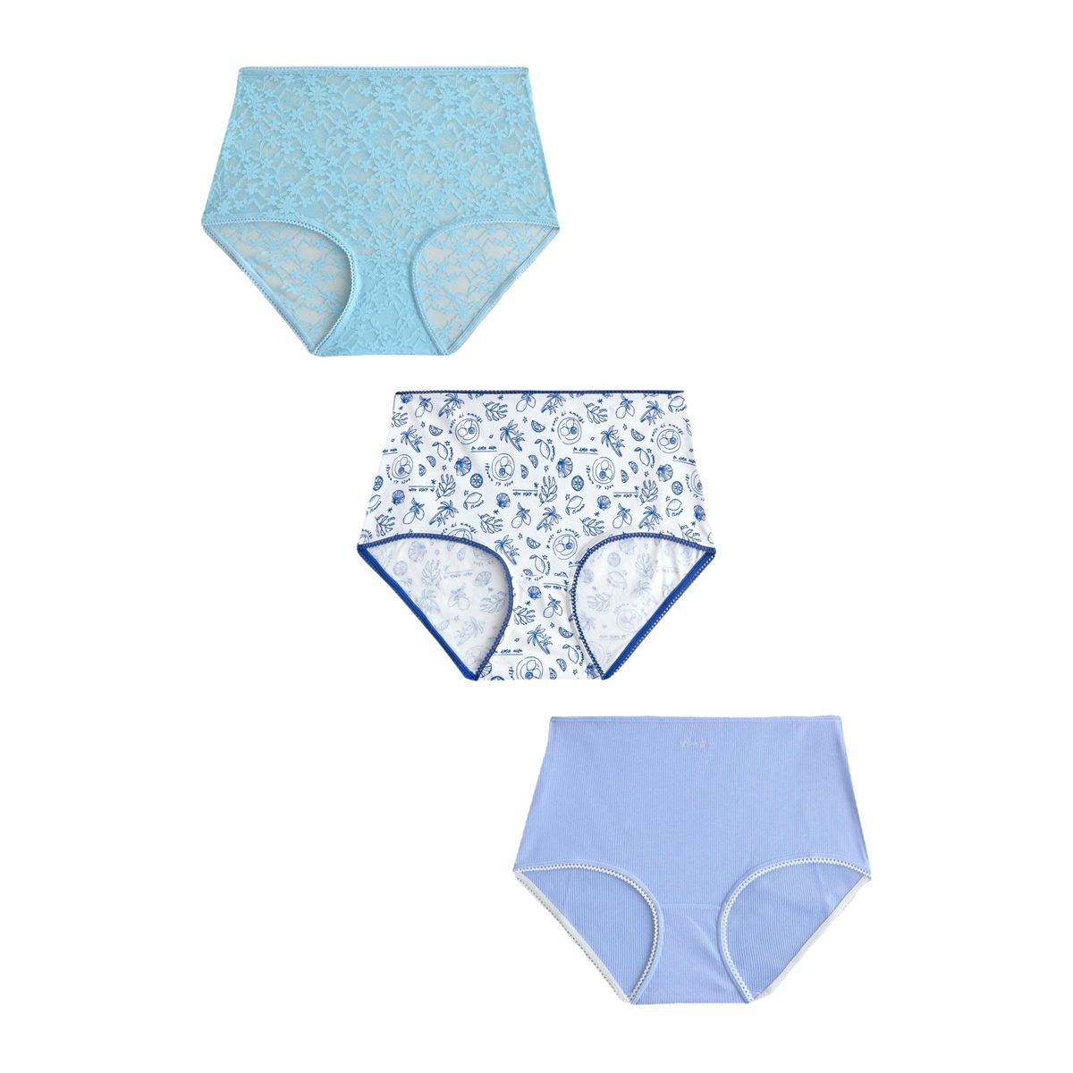 Culottes en coton et dentelle, lot de 3 bleu, NEXT