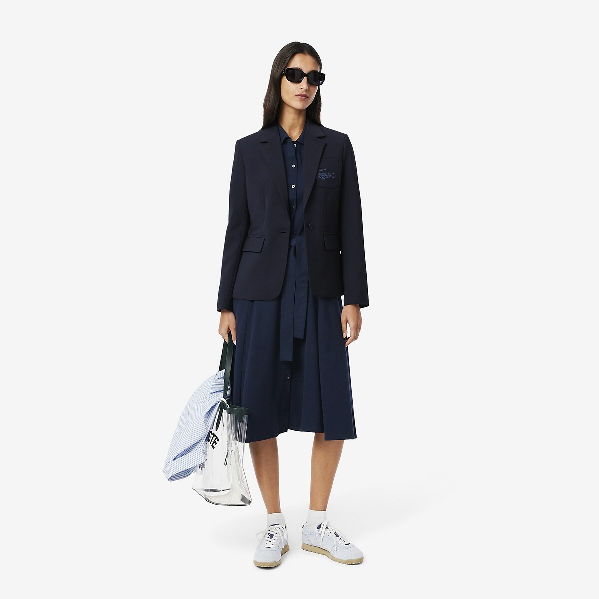 Vestido polo acampanado de manga corta azul marino, LACOSTE