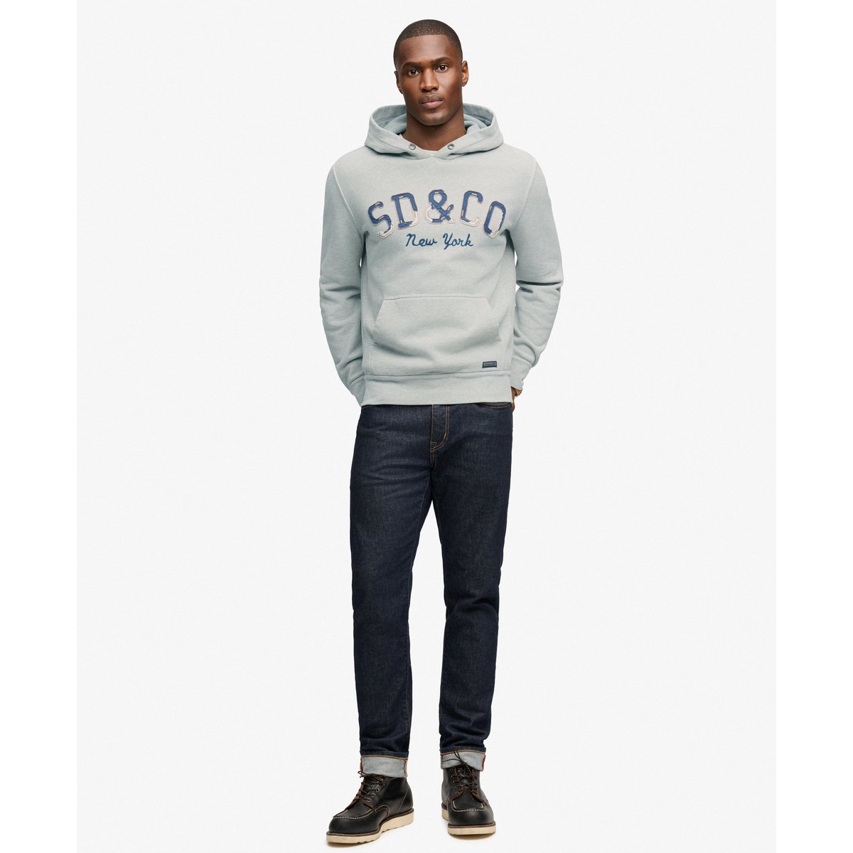 Sweat à capuche Heritage Applique Coupe Décontractée gris chiné clair, SUPERDRY