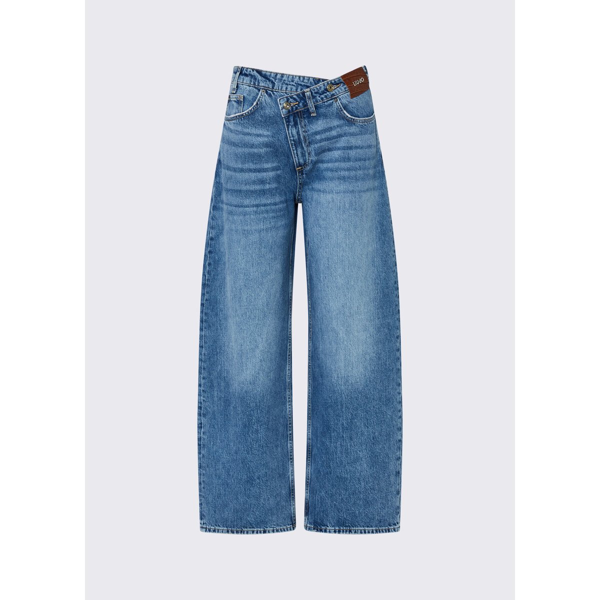 Jean droit avec ceinture asymétrique denim bleu, LIU JO