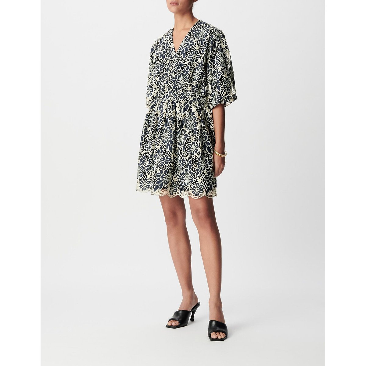 Printed Short Sleeve V-Neck Full Mini Dress navy, IKKS