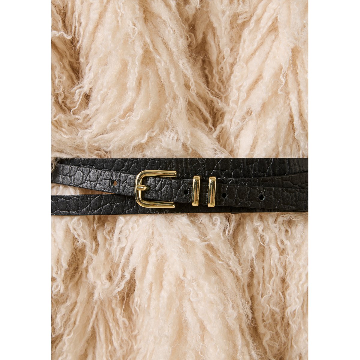 Ceinture fine double tour en cuir noir, LA FEE MARABOUTEE