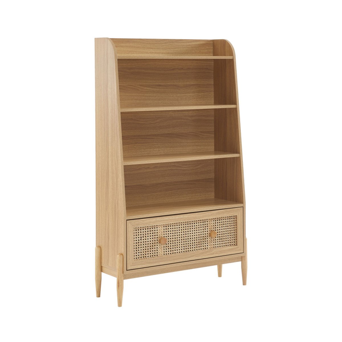 Bibliothèque enfant en bois et cannage H140cm- LILOU bois clair, DRAWER