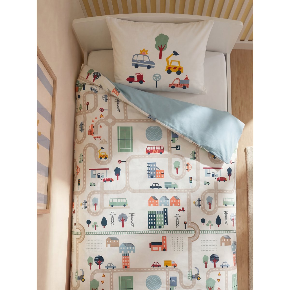 Parure Magicouette CIRCUIT VOITURE, avec coton recyclé blanc imprimé, VERTBAUDET