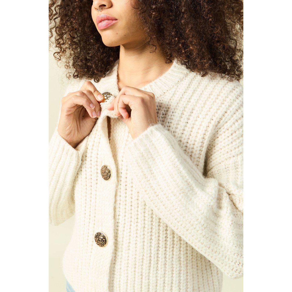 Gilet droit court manches longues creme, BONOBO