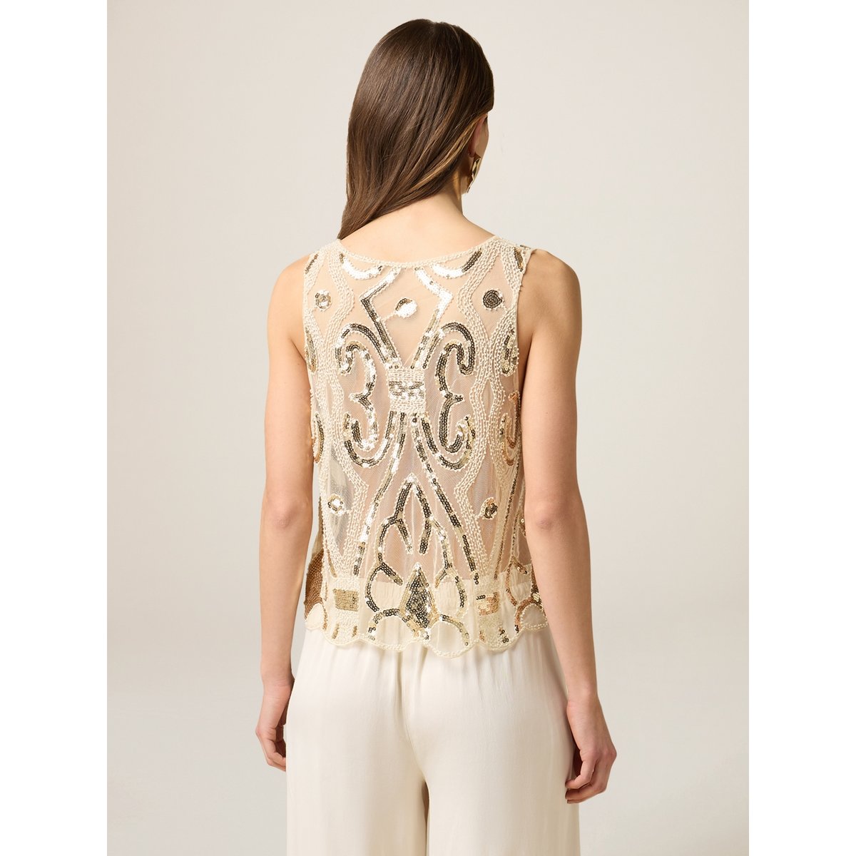 Embroidered tulle top oro, OLTRE