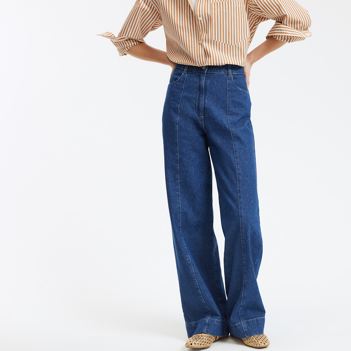 Jean large, détails coutures, taille haute bleu brut, LA REDOUTE COLLECTIONS