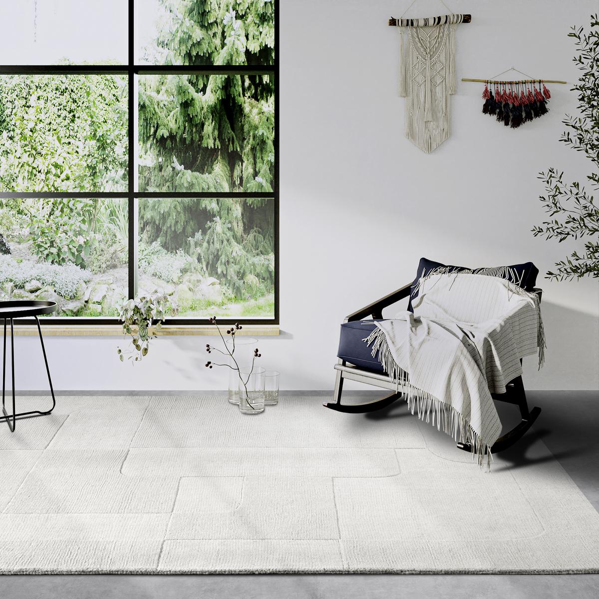 Tapis salon CHARLOTTE, motif géométrique crème, UN AMOUR DE TAPIS