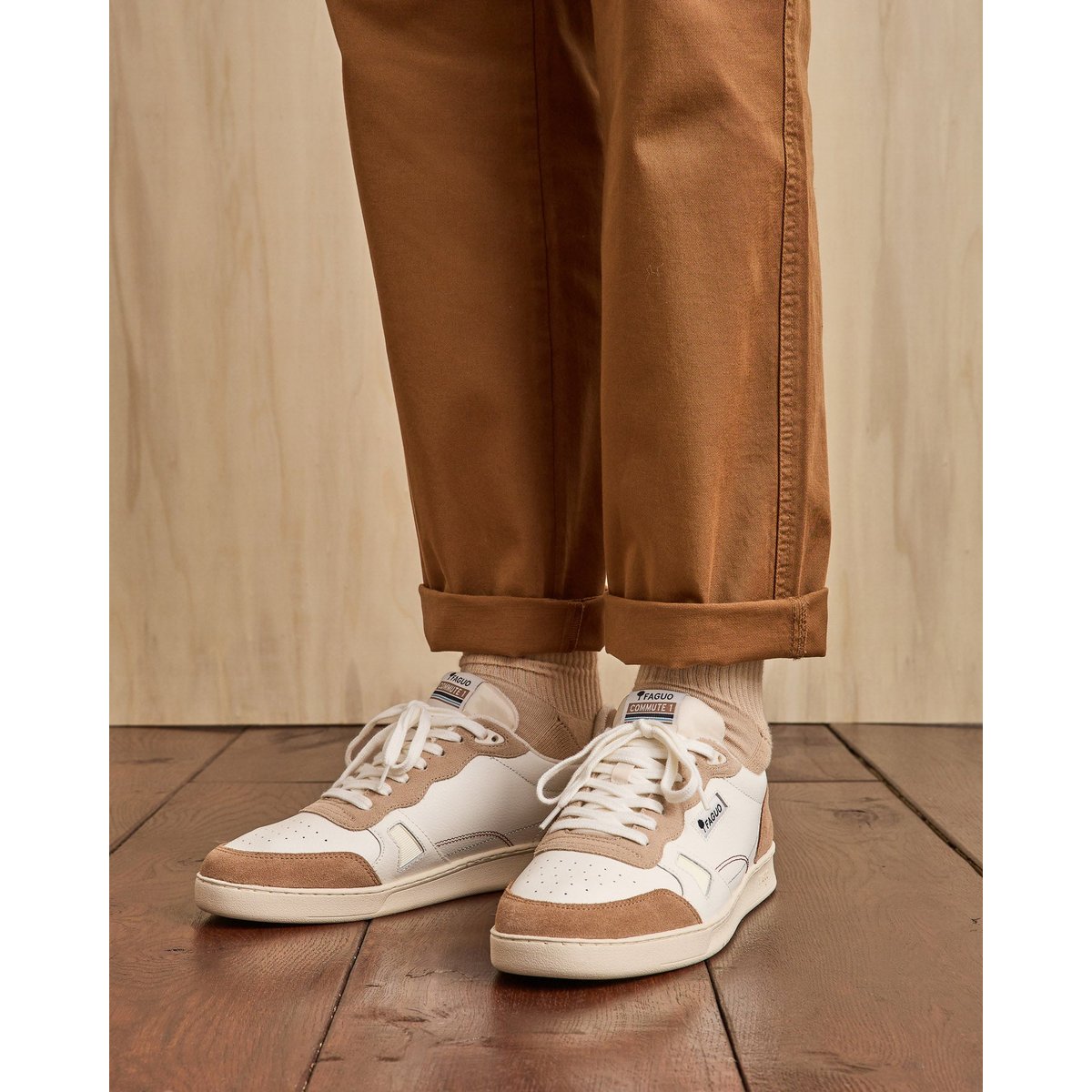 Baskets cuir COMMUTE 1 beige, FAGUO