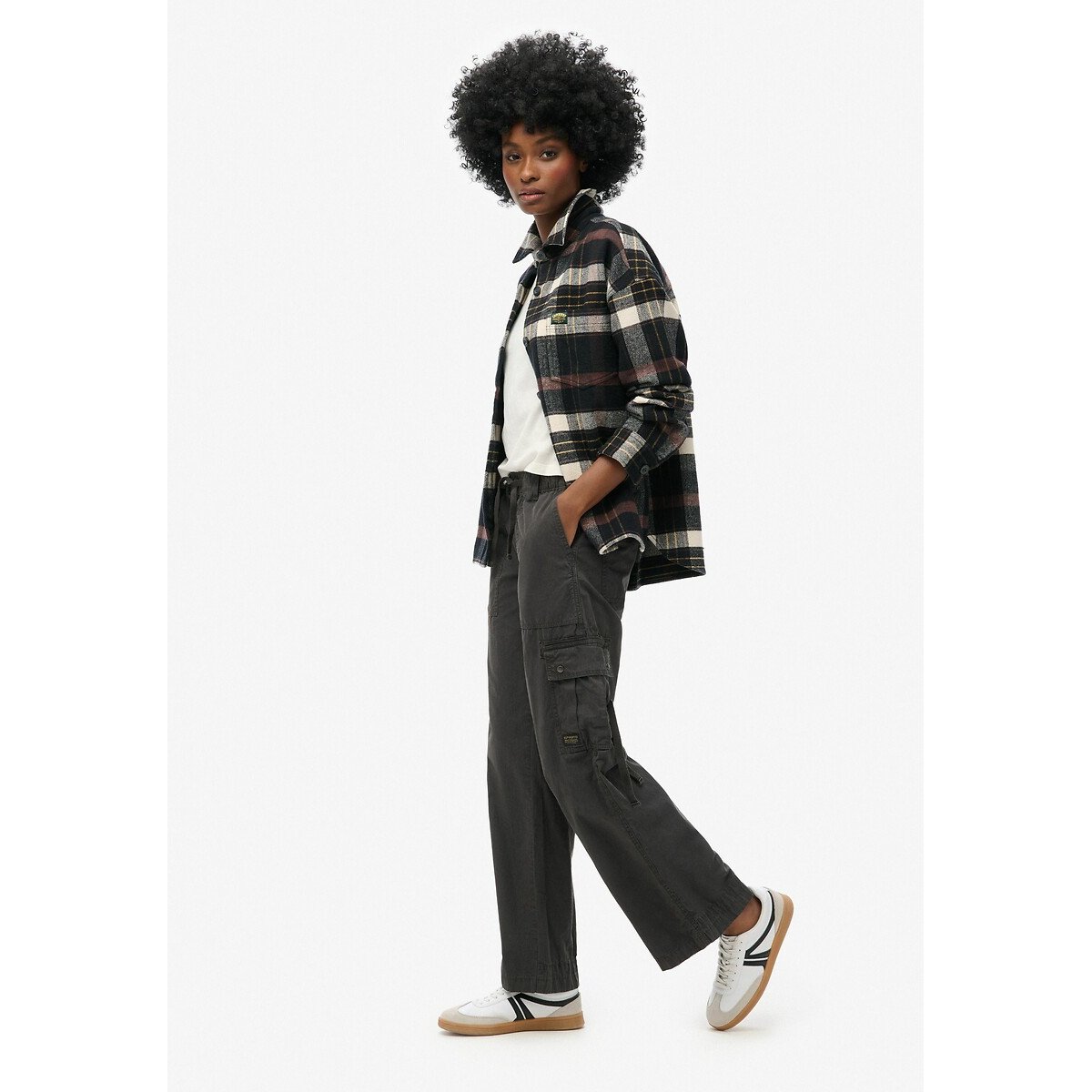 Cotton Utility Trousers with Wide Leg, Low Rise black, SUPERDRY