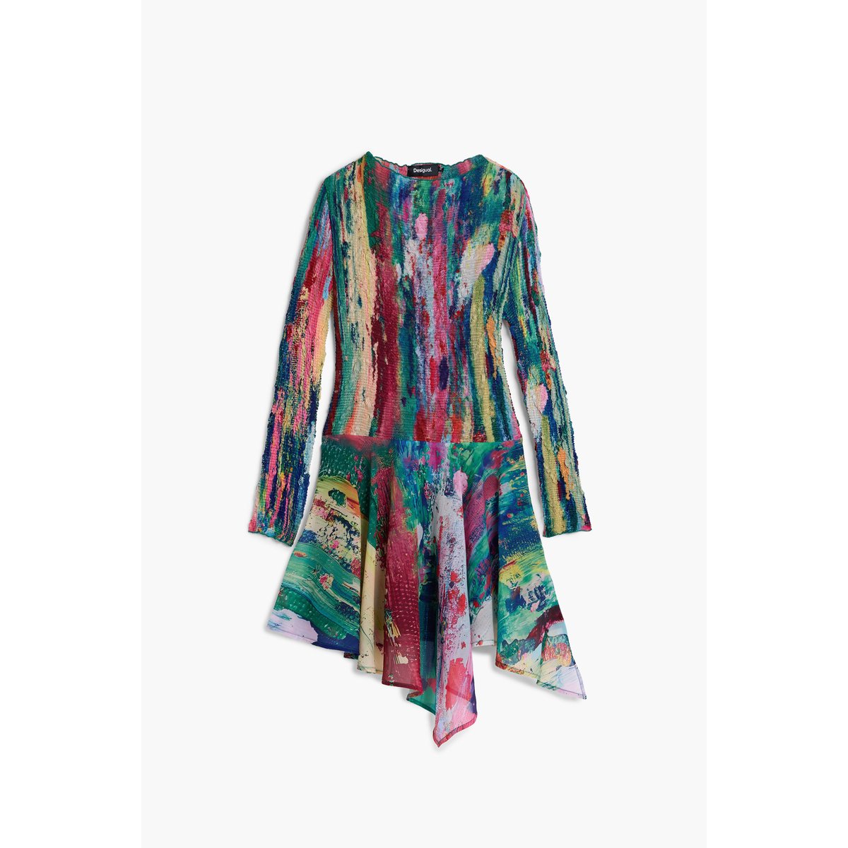 Robe asymétrique froncée multicolore, DESIGUAL