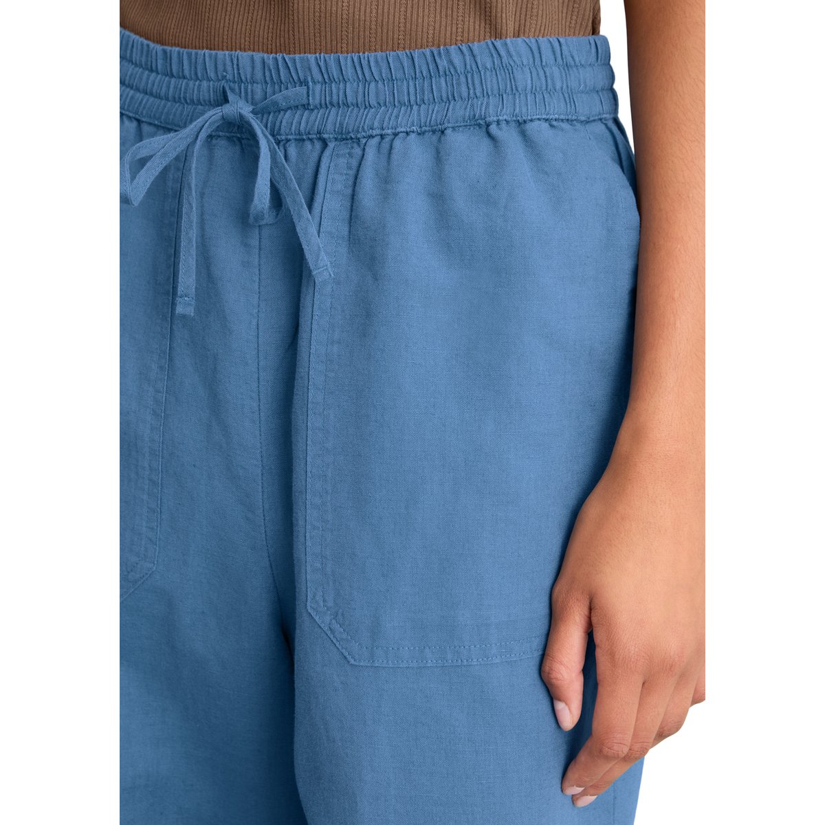 Pantalon à enfiler regular en mélange de lin et de coton bleu, MARC O’POLO DENIM