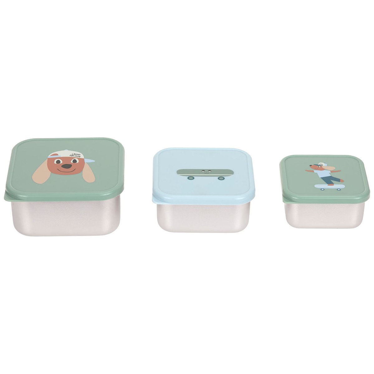 Lot de 3 boîtes à goûter vert, bleu, marron, LASSIG