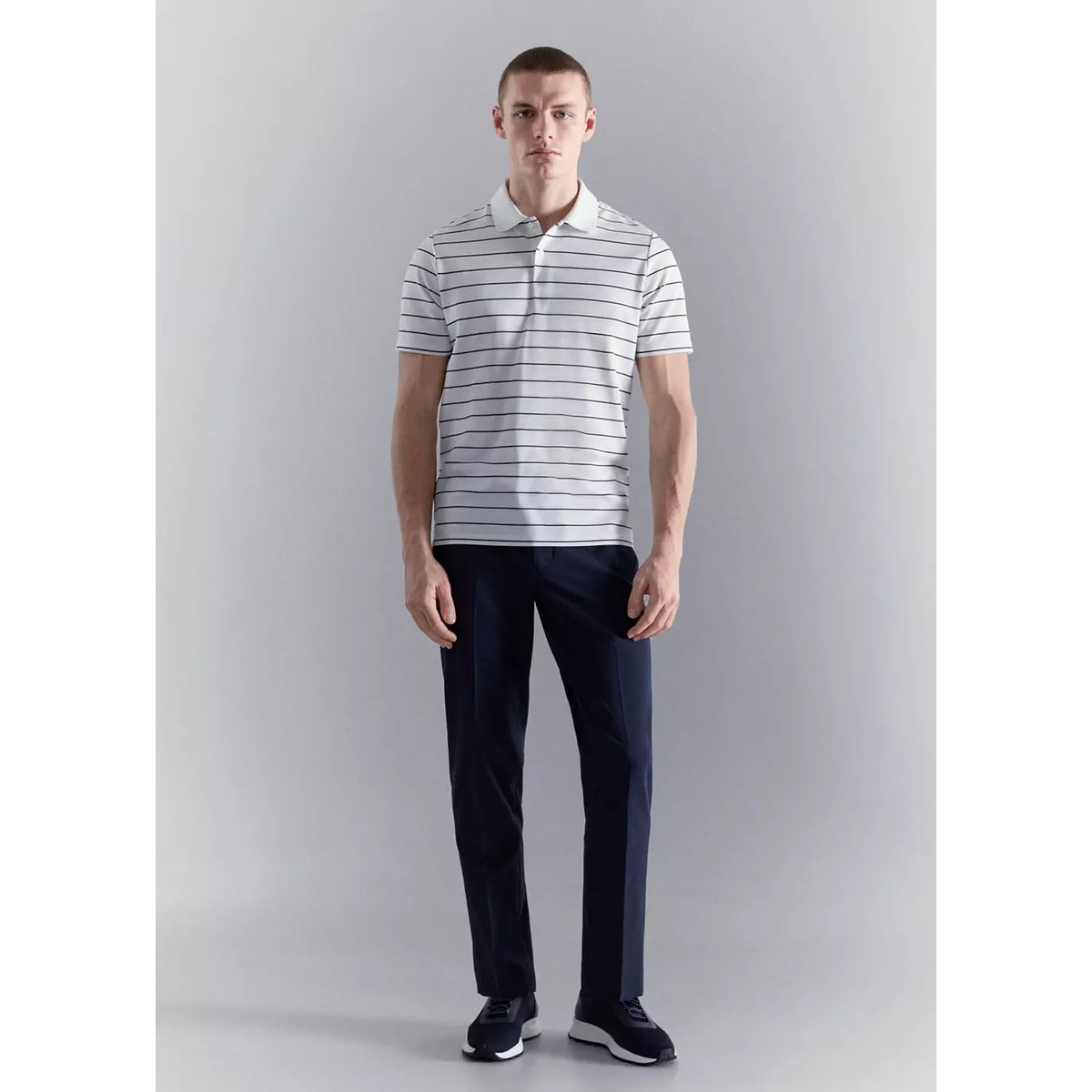 Polo slim-fit rayures COOLMAX® blanc, MANGO MAN