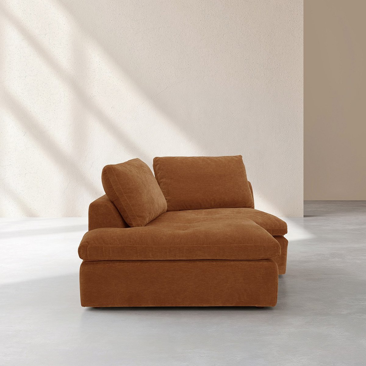 Méridienne d'angle gauche incurvée en tissu AMERIA marron, HABITAT