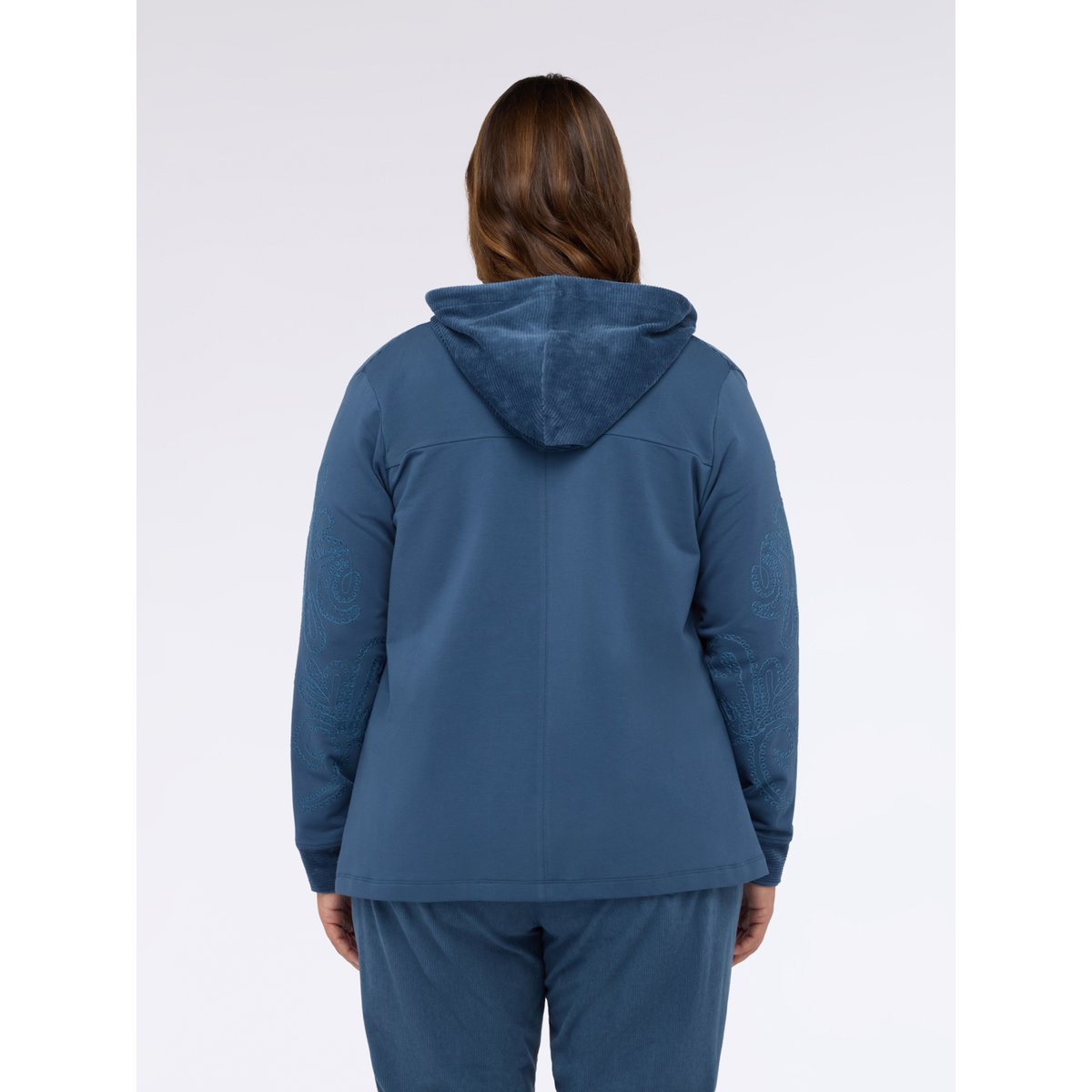 Sweat à capuche ouvert avec broderies florales bleuet, FIORELLA RUBINO